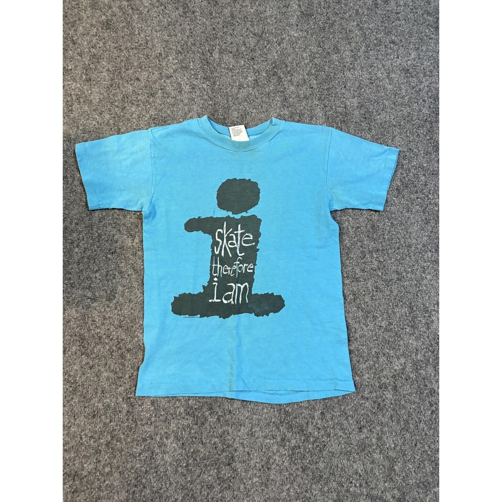 VTG Vision Street Wear Shirt Youth 10-12 Blue Skate Therefore I Am Tee USA 80s
